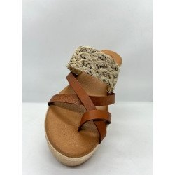 Mules compensés en cuir