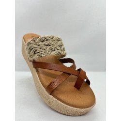 Mules compensés en cuir