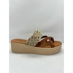 Mules compensés en cuir