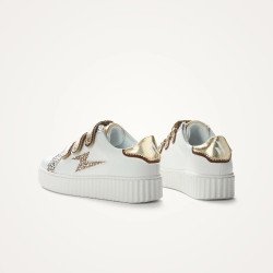 Baskets éclair Xenia blanc et or à scratchs