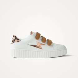 Baskets éclair Délia blanc et bronze à scratchs