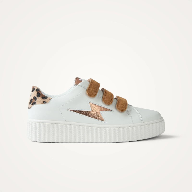 Baskets éclair Délia blanc et bronze à scratchs