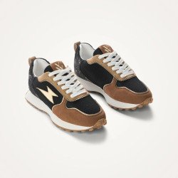 Baskets éclair Lunelle noir et camel à semelle running