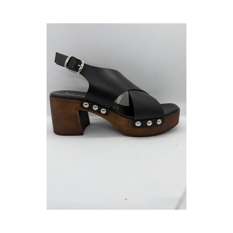 Sandale style sabot noir en cuir