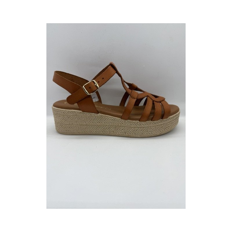 Sandale compensée en cuir